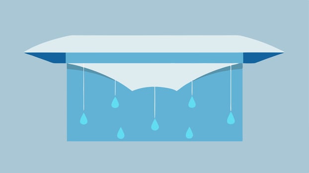 Gentle Rainfall A ceiling panel designed to mimic the sound of raindrops featuring fabric that resembles falling water with soft light filtering through to enhance the ambiance.. vector