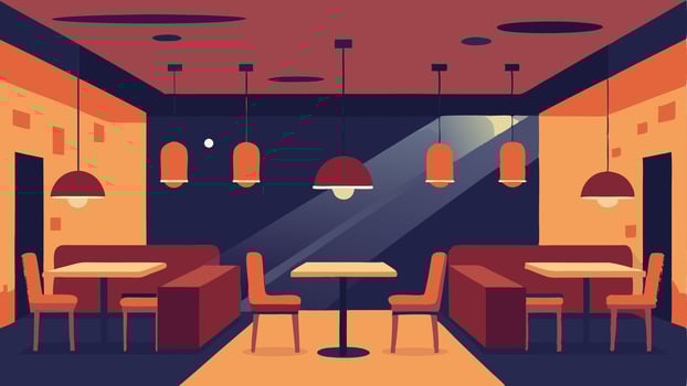 SensoryFriendly Environment The interior of a restaurant designed with soft lighting and soundabsorbing materials creating a comfortable atmosphere for all diners.. vector