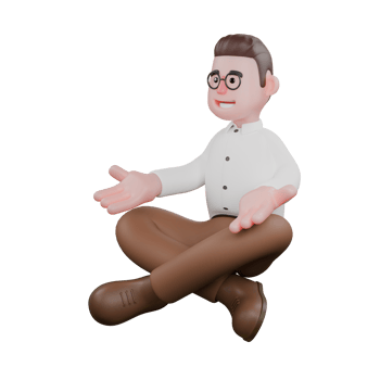 Sociologist in 3D. A male sociologist is sitting cross legged facing the right side and both palms are open on his knees as if doing yoga. Male png