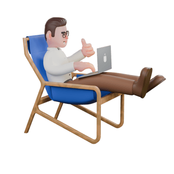Male 3D Society Sociologist. A male sociologist is sitting on a lounge chair with his legs raised parallel and operating a laptop. Professional Male png