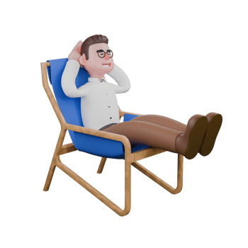 Male Sociologist in Societal 3D. A male sociologist is sitting leaning back in a lounge chair with his legs raised parallel and both his hands used as pillows. Male Professional png