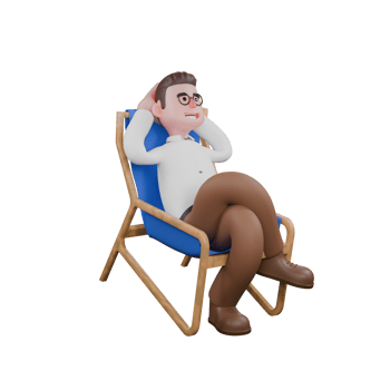 Illustrative 3D Male Sociologist. A male sociologist is sitting leaning back in a lounge chair with his legs crossed and both his hands used as pillows. Cartoon Illustrated png
