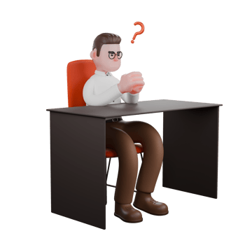 Animated Professional Sociologist. A male sociologist is sitting on his desk chair while stacking his palms and wondering. Cartoon Illustrated png