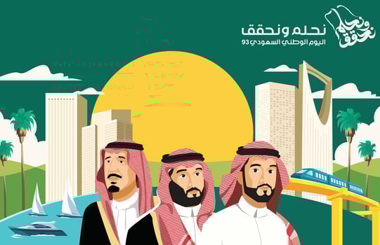 Kingdom of Saudi Arabia National Day. We Dream and Achieve. 93th KSA National Day Background vector