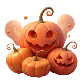Smiling Jack-O-Lantern with Ghosts and Pumpkins png