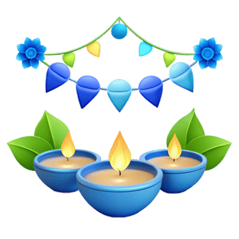 Blue and Yellow Festive Decoration with Candles and Garland png