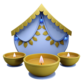 3D Rendered Festive Diya Lights with a Decorative Roof png