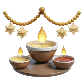 Three Candles on a Tray with Flowers and Garland png