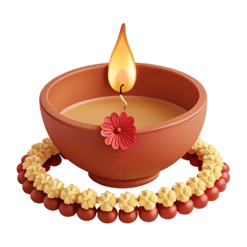 Clay Diya with Lit Candle and Flower Garland png