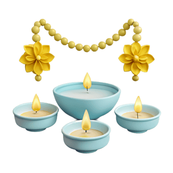 Four Lit Candles with Garland and Flowers png