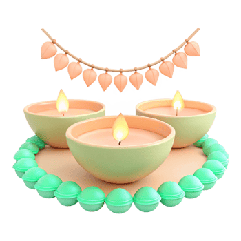 Three Burning Candles on a Festive Tray with a Garland png