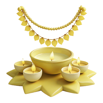 Golden Candles with Leaf Garland on Star-Shaped Base png