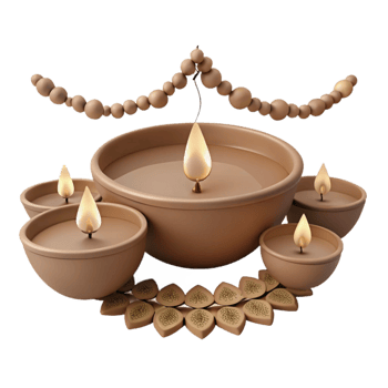 Diwali Celebration Lit Candles, Garland, and Mandala png