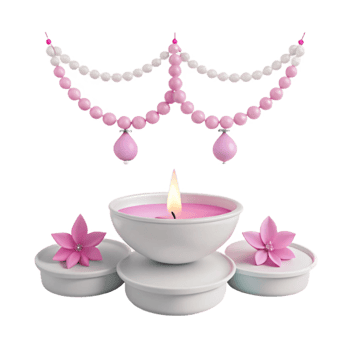 Pink Candle with Pearl Garland and Flowers png