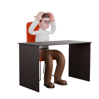 Male Sociologist 3D Model. A male sociologist is sitting on his desk chair while both hands holding his head. Societal Cartoon png