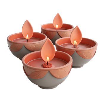 Four Burning Candles in Decorative Bowls png