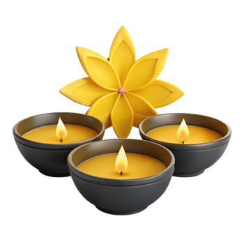 Three Candles with a Yellow Flower Decoration png