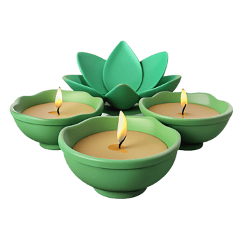 Three Candles in Green Lotus Holders png