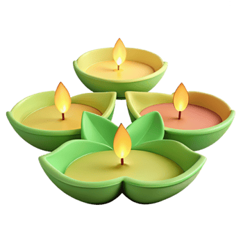Four Green Leaf Candle Holders with Burning Flames png