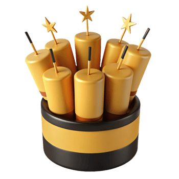 Golden Fireworks in a Black and Yellow Container png