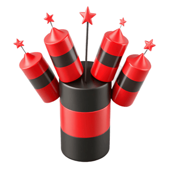 Red and Black Cylindrical Fireworks with Stars png
