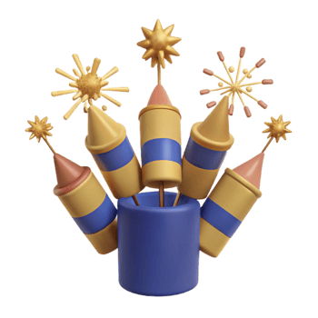 3D Illustration of Fireworks in a Blue Container png