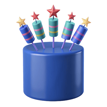 Blue Birthday Cake with Colorful Candles png