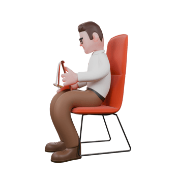 Sociologist in 3D. A male sociologist is sitting on a chair while holding a clipboard. Cartoon Illustrated png