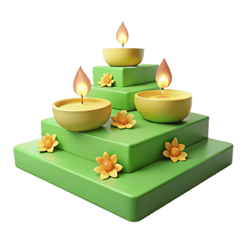 Three Burning Candles on Green Platform with Flowers png