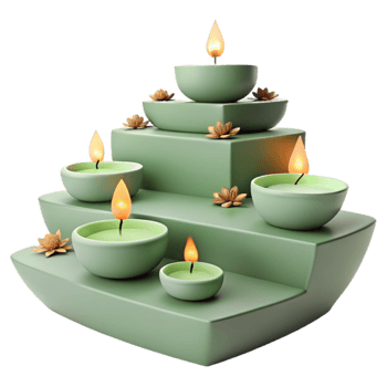 Green Candles with Flowers on a Pyramid Shape png