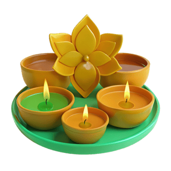 Candles and Flower on Green Plate png