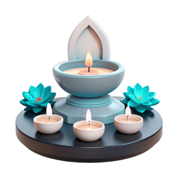 Candles on a Tray with Lotus Flowers png