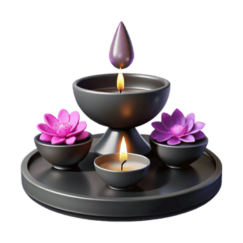 Three Candles and Lotus Flowers on a Tray png