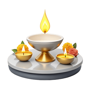 Lit Candles and Flowers on a Circular Tray png