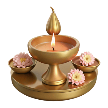 Golden Candle Holder with Flowers png