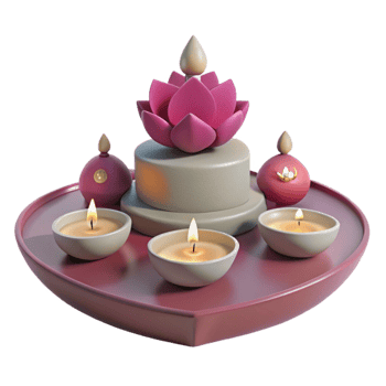 Lotus Candle Holder with Three Candles on a Red Tray png