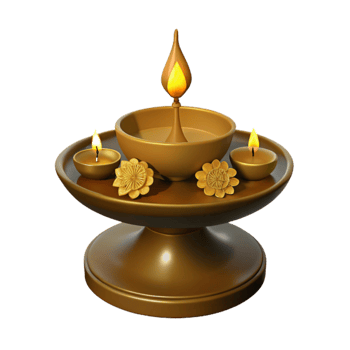 Golden Diya with Candles and Flowers png
