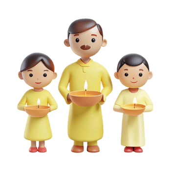 Family Celebrating a Festival with Diyas png