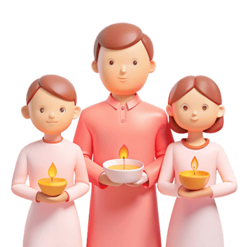 3D Cartoon Family Holding Lit Candles png