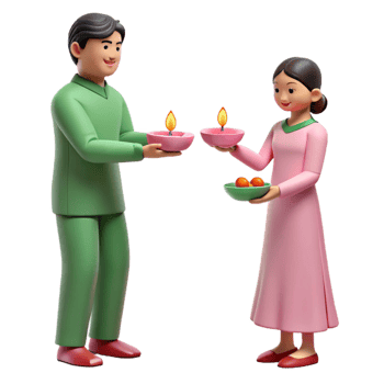 Couple Celebrating a Festival with Diyas and Sweets png