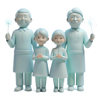 Family of Four with Sparkly Props, 3D Render png