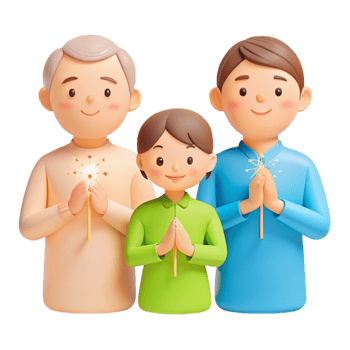 3D Cartoon Family Holding Sparklers png