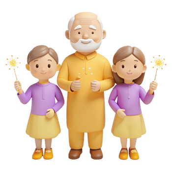Grandfather and Grandchildren Holding Sparkler png