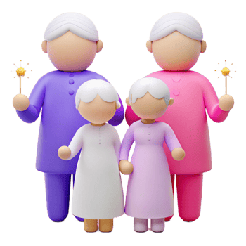 3D Cartoon Illustration of Family with Sparkly Wands png