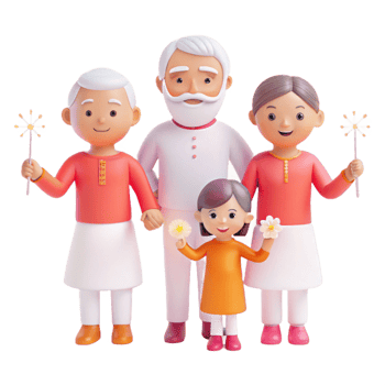 Happy Family of Four with Flowers in 3D Illustration png
