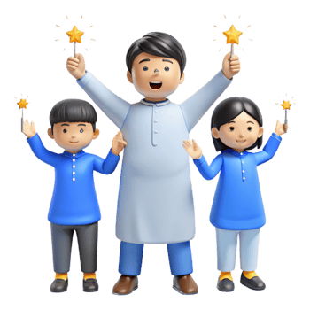 Happy Family Celebrating with Sparkly Stars png