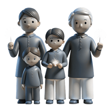 Family of Four Celebrating with Sparkles png