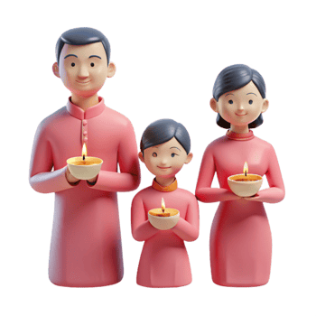 Family Holding Lit Candles in Celebration png