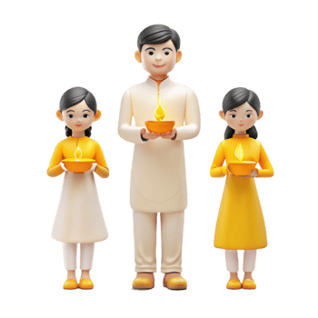Family Celebrating with Lit Diyas png