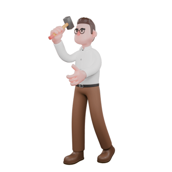 Societal Illustrated. A male sociologist is walking while lifting a hammer. Male Professional png